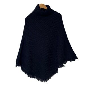 Eyeful Navy Turtleneck Sweater Poncho Blue One Size